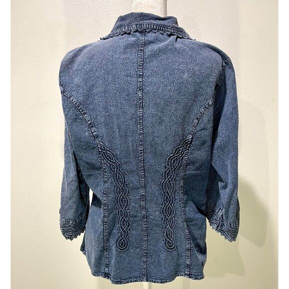 Women's Blue Jean Jacket with Wooden Buttons - Picture 3 of 6